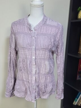 SUNDANCE DYLAN Purple Harmony Forever Crochet Patchwork Blouse